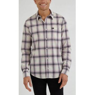 Camasa  Leesure Regular Fit - carouri alb - mov si gri - 100% bumbac - set cu detalii de logo -