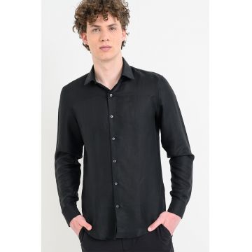 Camasa slim fit din amestec de lyocell si in - Negru