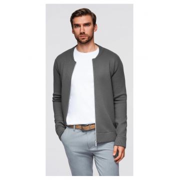 Cardigan tricotat fin cu fermoar - Gri grafit