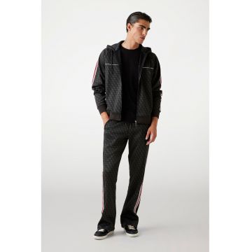 Hanorac cu fermoar si model monograma - pentru fitness - Rosu/Negru