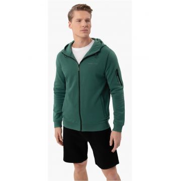 Hanorac cu gluga din bumbac - cu fermoar - buzunare - buzunar de umar - uni - Regular Fit -  B-Piter - verde - Verde