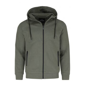 Hanorac cu gluga din bumbac - cu fermoar - buzunare - regular fit -  B-Mentis - verde masliniu - Verde masliniu