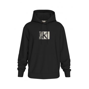 Hanorac din amestec de bumbac organic cu imprimeu logo - Negru