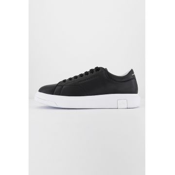 Pantofi sport din piele cu model uni - Negru