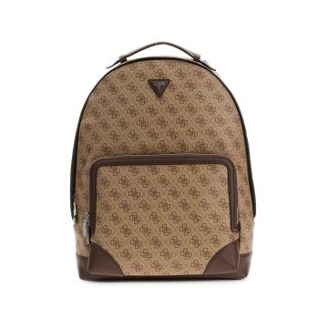 Rucsac cu buzunar frontal cu fermoar si model monograma Milano - Maro/Bej