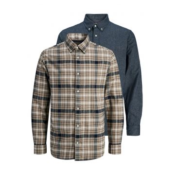 Set camasi barbati  bej/ bleumarin - bumbac