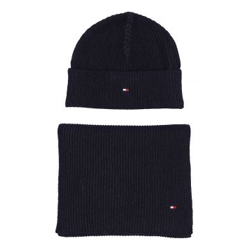 Set de caciula din amestec de bumbac organic si fular - Albastru ultramarin