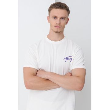 Tricou cu logo - Alb/Portocaliu mandarina/Albastru indigo/Crem