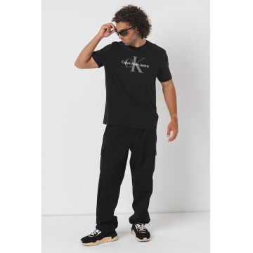 Tricou de bumbac cu imprimeu logo - Alb/Negru/Gri inchis