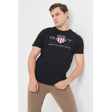 Tricou din bumbac cu model logo - Negru