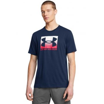 Tricou lejer cu logo Boxed - Alb/Bleumarin