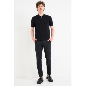 Tricou polo de bumbac organic cu fenta cu fermoar - Negru