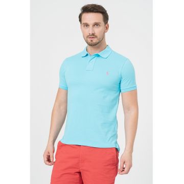 Tricou polo slim fit cu logo Core - Albastru aquamarin