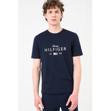 Tricou regular fit cu imprimeu logo - Bleumarin