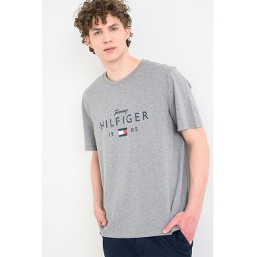 Tricou regular fit cu imprimeu logo - Gri melange