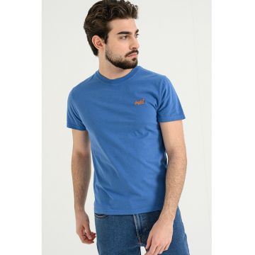 Tricou slim fit de bumbac Essential - Portocaliu mandarina/Albastru royal