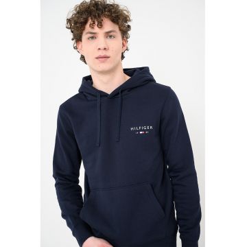 Hanorac cu imprimeu logo si buzunar kangaroo - Bleumarin