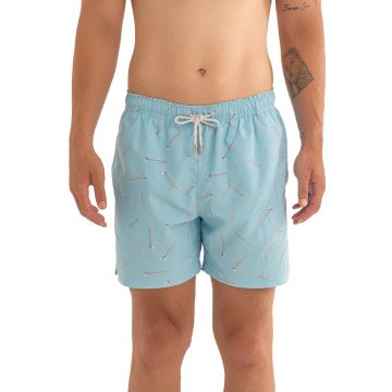 Pantaloni scurti de baie cu model si snur - Albastru deschis