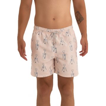 Pantaloni scurti de baie cu model si snur - Gri deschis/Piersica