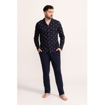 Pijama cu cu buzunar pe piept si imprimeu