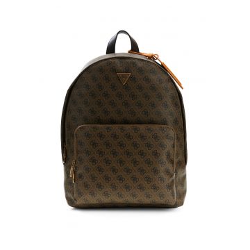 Rucsac de piele ecologica cu model monograma Milano - Negru/Caramel