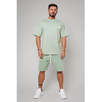 Set LeClub tricou oversized si pantalon scurt Light Olive 10526 - Verde masliniu deschis