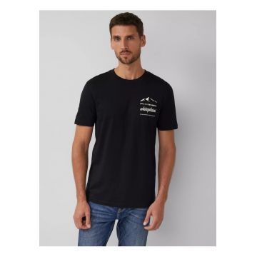 Tricou barbati cu imprimeu frontal - Regular fit - Negru