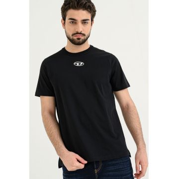 Tricou cu decolteu la baza gatului si logo Adjust - Negru/Argintiu