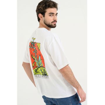 Tricou de bumbac cu imprimeu grafic pe spate - Alb/Galben