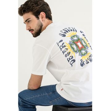 Tricou de bumbac cu imprimeu logo - Alb/Bleumarin