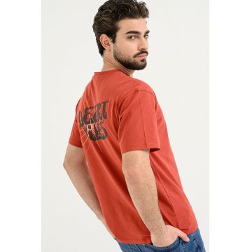 Tricou de bumbac cu imprimeu text - Rosu inchis