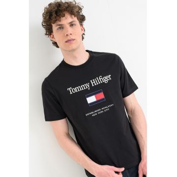 Tricou de bumbac cu logo brodat - Negru