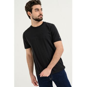 Tricou din bumbac cu decolteu la baza gatului - Negru