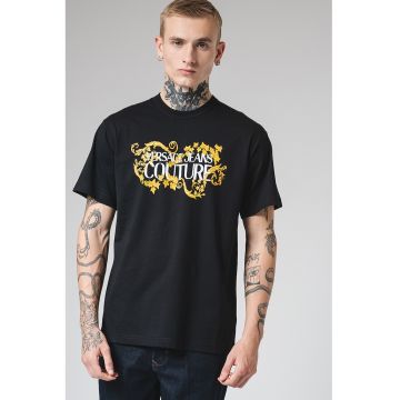 Tricou din bumbac cu imprimeu logo - Auriu/Negru/Alb optic