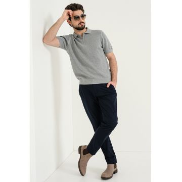 Tricou polo de bumbac organic cu fenta cu fermoar - Gri melange