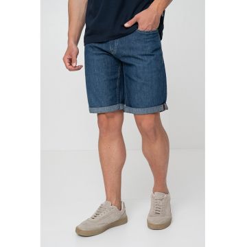 Bermude din denim cu talie medie - Albastru inchis