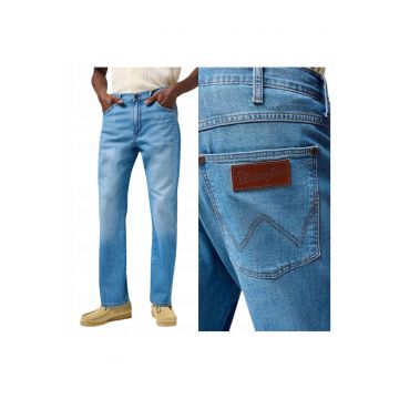 Blugi Barbati -  Frontier - Straight Fit - Talie Medie - 5 Buzunare - Lungi - Fermoar - Bumbac - Albastru - Albastru