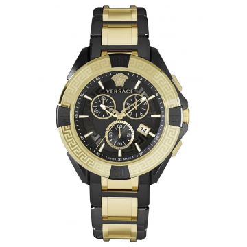 Ceas barbatesc  cronograf - bratara metalica aurie/neagra - 46mm - rezistenta apa 5 ATM