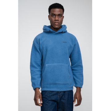 Hanorac din material teddy si buzunar kangaroo - Albastru prafuit