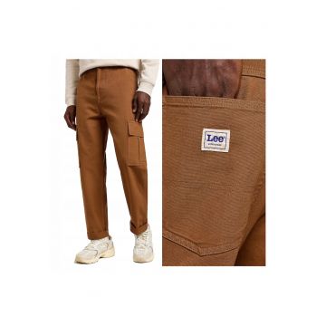 Pantaloni Scurti Barbati -  Cargo - Straight Fit - Talie Medie - Lungi - 6 Buzunare - Fermoar - Bumbac - W33-L32 US - Maro