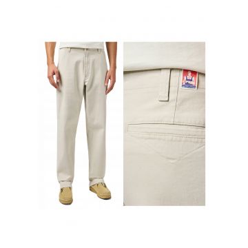 Pantaloni Scurti Barbati -  Relaxed Chino - Loose Fit - Talie Medie - Lungi - 5 Buzunare - Fermoar - Bumbac - Bej