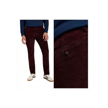 Pantaloni Scurti Barbati -  Slim Chino - Slim Fit - Talie Medie - Lungi - 4 Buzunare - Fermoar - Bumbac - W36-L32 US - Rosu