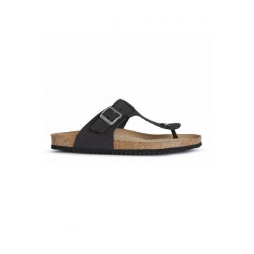Papuci flip-flop de piele nabuc - Negru