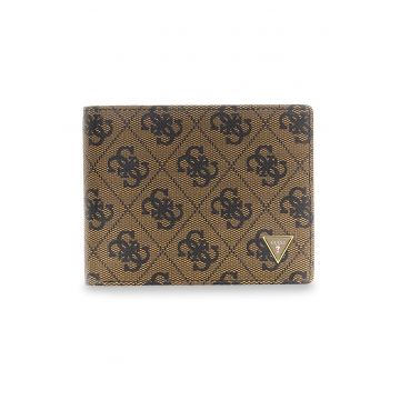 Portofel pliabil din piele cu imprimeu logo Milano - Maro inchis/Negru