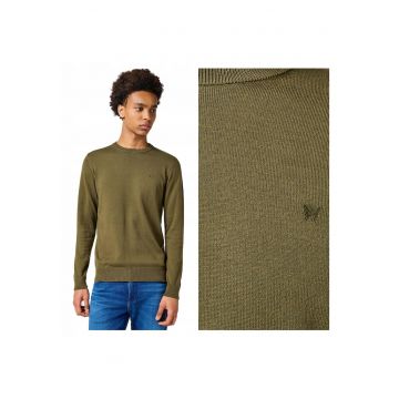 Pulover Barbati -  Knit Sweater - Regular Fit - Decdwqfu Rotund - Maneci Lungi - Bumbac - Verde - Verde