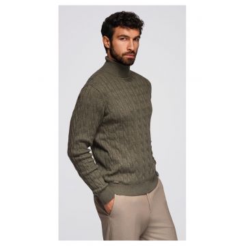 Pulover cu guler inalt si model tricotat  OM-SWTN-0157 - Kaki
