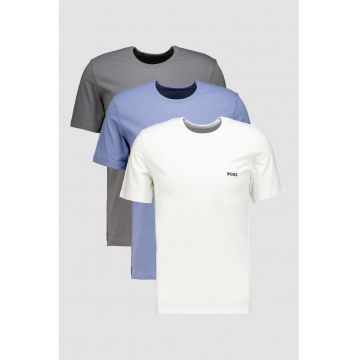 Set de tricouri regular fit de casa cu decolteu la baza gatului - 3 piese - Alb/Albastru