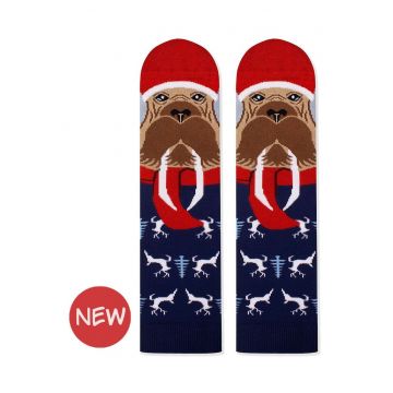 Sosete de Craciun din bambus Craciunul Polar Morsa Albastru