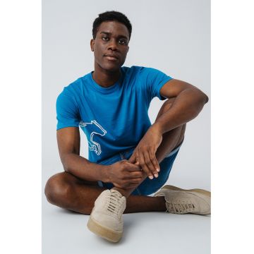 Tricou cu decolteu la baza gatului si imprimeu grafic Austin - Albastru azur