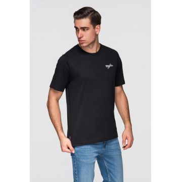 Tricou cu decolteu rotund si imprimeu discret - Negru